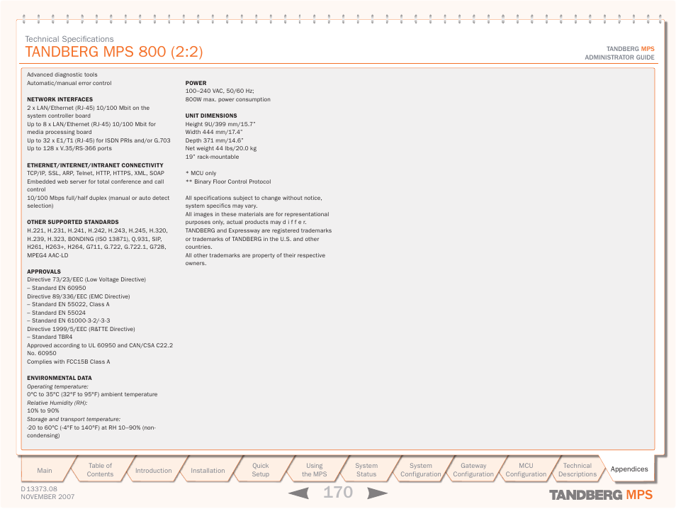 TANDBERG Media Processing System MPS 200 User Manual | Page 170 / 179