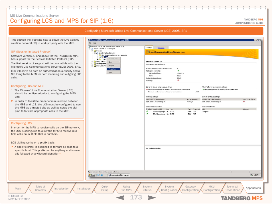 Configuring lcs and mps for sip (1:6) | TANDBERG Media Processing System MPS 200 User Manual | Page 173 / 179