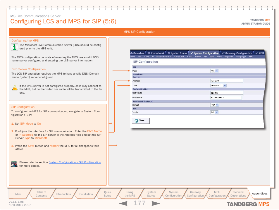 Configuring lcs and mps for sip (5:6) | TANDBERG Media Processing System MPS 200 User Manual | Page 177 / 179