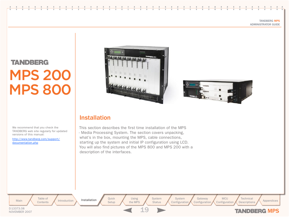 Installation | TANDBERG Media Processing System MPS 200 User Manual | Page 19 / 179