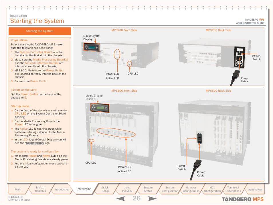 Starting the system | TANDBERG Media Processing System MPS 200 User Manual | Page 26 / 179