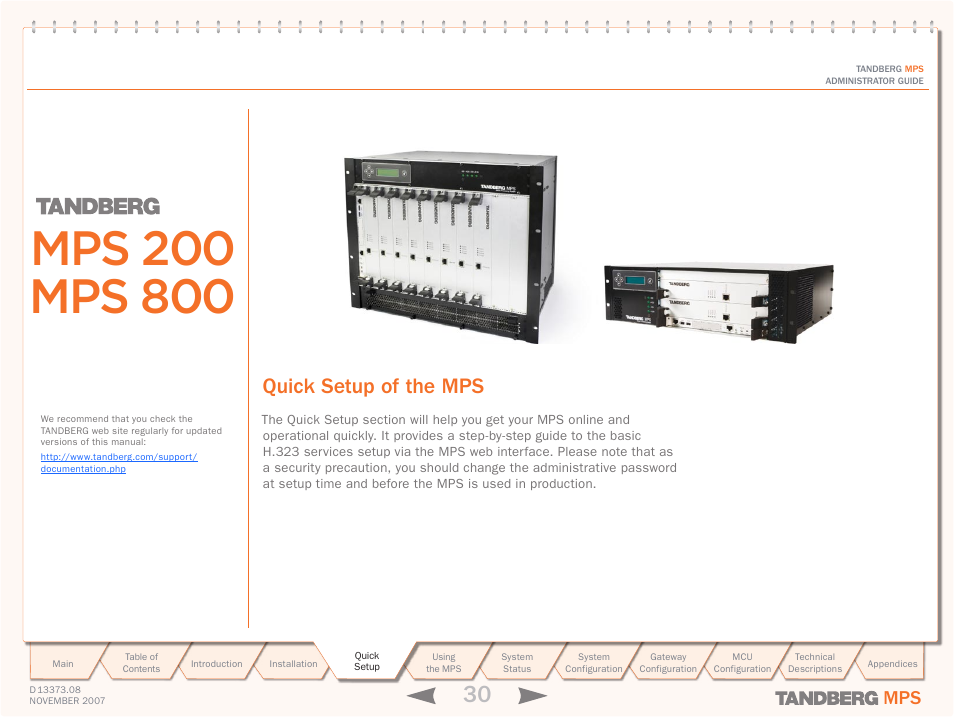 Quick setup of the mps | TANDBERG Media Processing System MPS 200 User Manual | Page 30 / 179