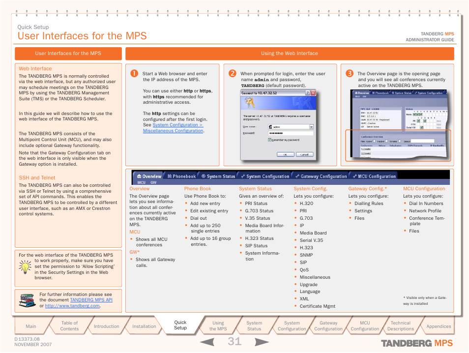 User interfaces for the mps | TANDBERG Media Processing System MPS 200 User Manual | Page 31 / 179