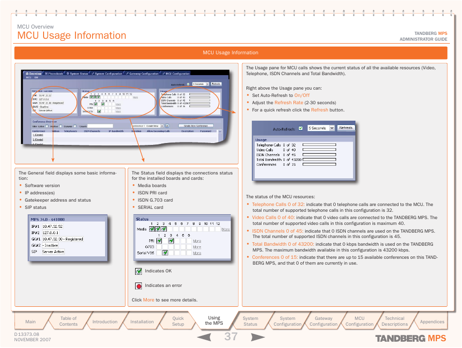 Mcu usage information | TANDBERG Media Processing System MPS 200 User Manual | Page 37 / 179