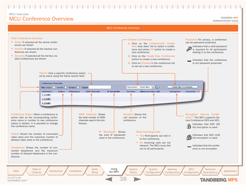 Mcu conference overview | TANDBERG Media Processing System MPS 200 User Manual | Page 38 / 179