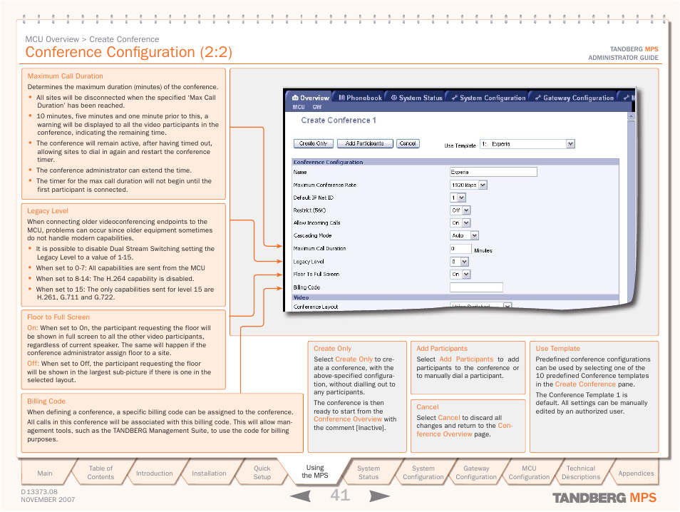 Conference configuration (2:2) | TANDBERG Media Processing System MPS 200 User Manual | Page 41 / 179