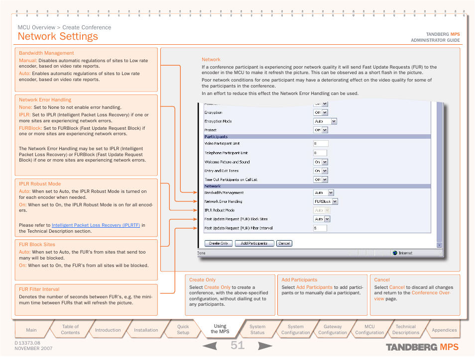Network settings | TANDBERG Media Processing System MPS 200 User Manual | Page 51 / 179