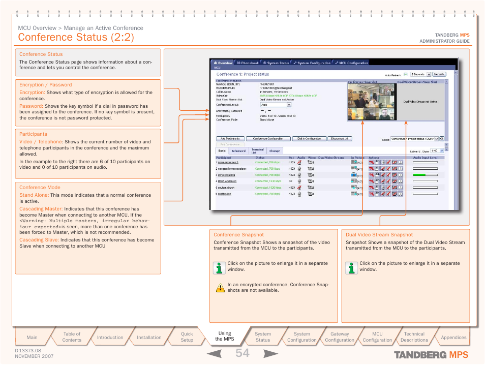 Conference status (2:2) | TANDBERG Media Processing System MPS 200 User Manual | Page 54 / 179