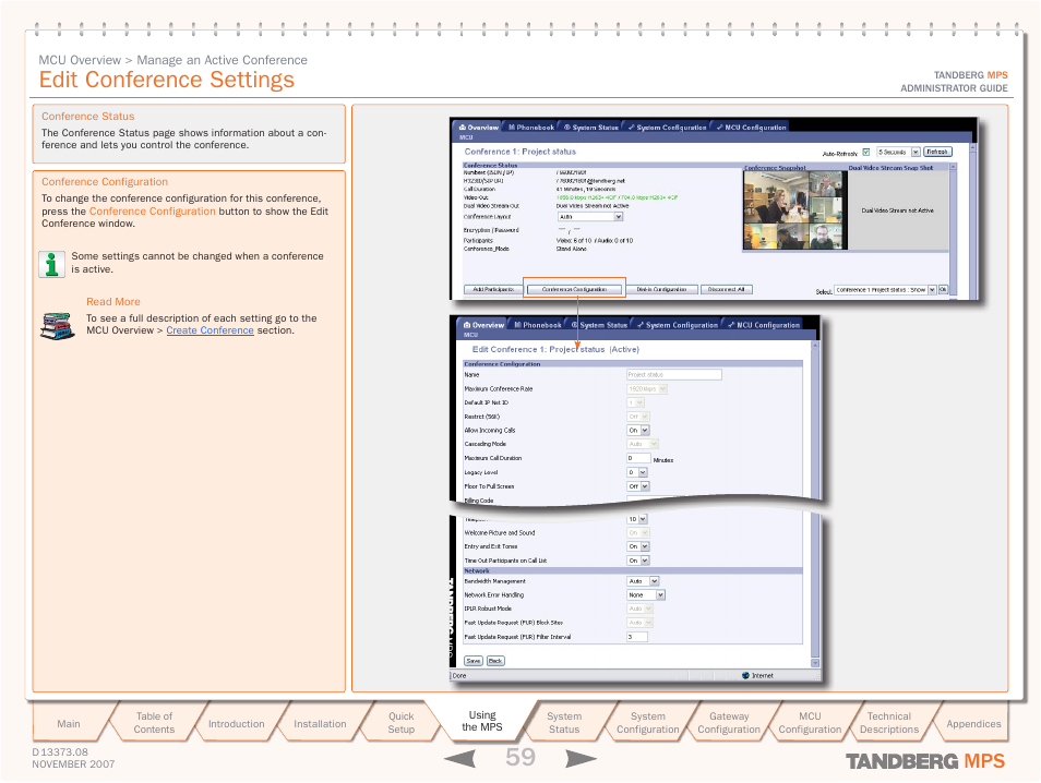 Edit conference settings | TANDBERG Media Processing System MPS 200 User Manual | Page 59 / 179