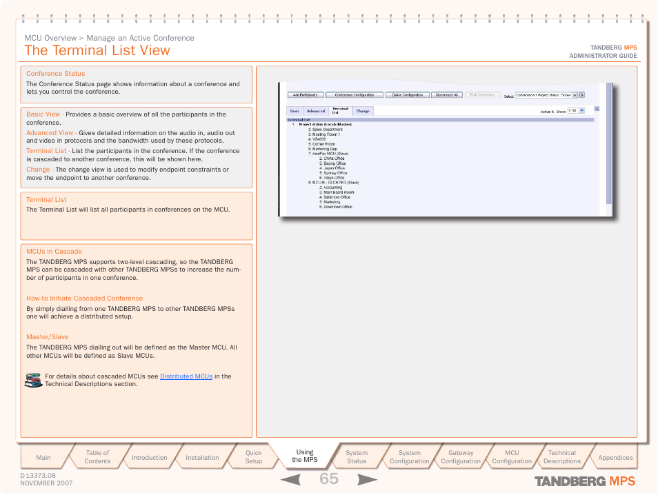 The terminal list view | TANDBERG Media Processing System MPS 200 User Manual | Page 65 / 179
