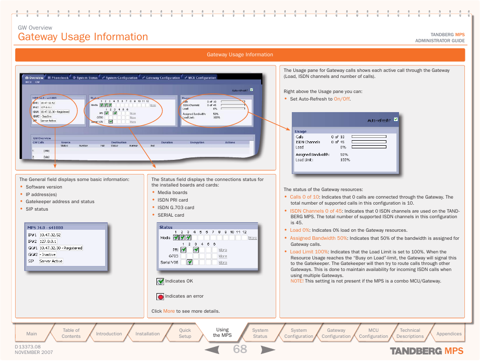 Gateway usage information | TANDBERG Media Processing System MPS 200 User Manual | Page 68 / 179