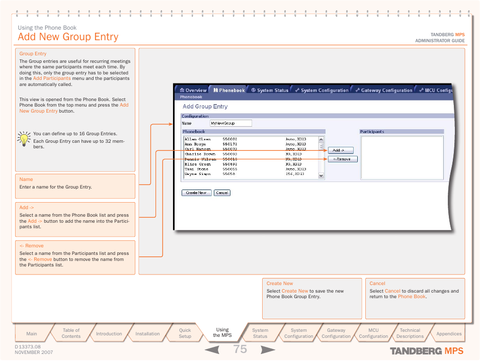 Add new group entry | TANDBERG Media Processing System MPS 200 User Manual | Page 75 / 179