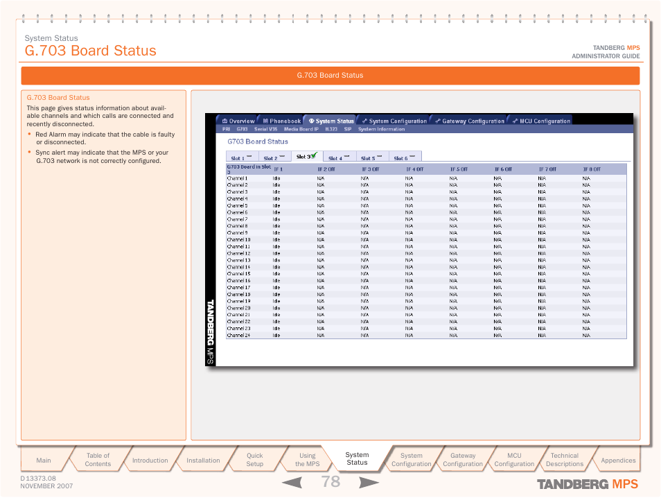 G.703 board status | TANDBERG Media Processing System MPS 200 User Manual | Page 78 / 179