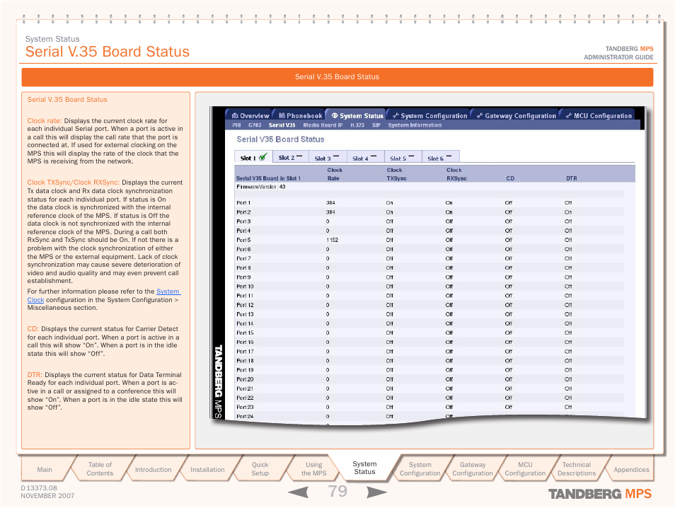 Serial v.35 board status | TANDBERG Media Processing System MPS 200 User Manual | Page 79 / 179