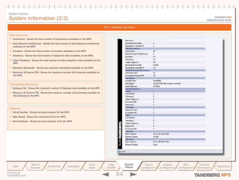 System information (2:3) | TANDBERG Media Processing System MPS 200 User Manual | Page 84 / 179