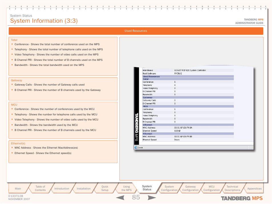 System information (3:3) | TANDBERG Media Processing System MPS 200 User Manual | Page 85 / 179