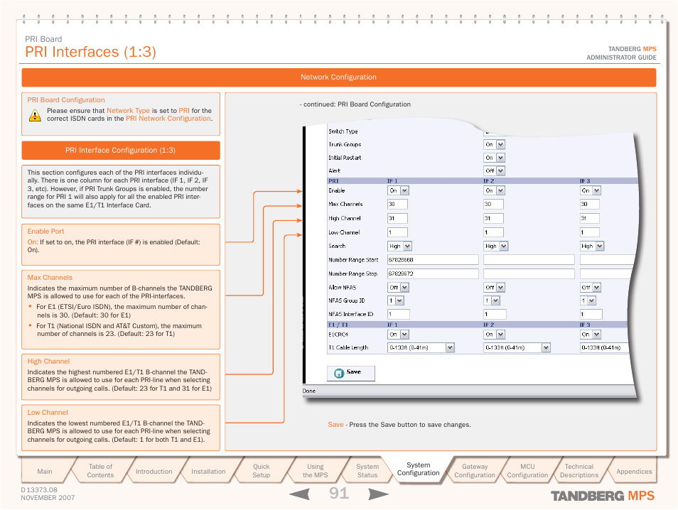 Pri interfaces (1:3) | TANDBERG Media Processing System MPS 200 User Manual | Page 91 / 179