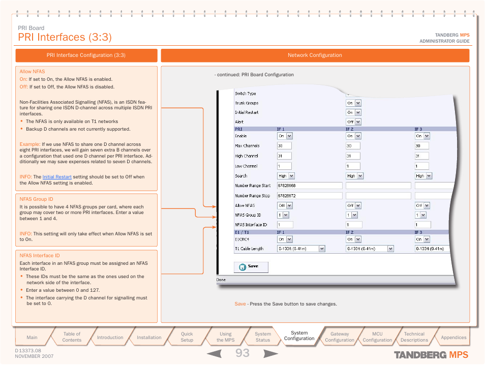 Pri interfaces (3:3) | TANDBERG Media Processing System MPS 200 User Manual | Page 93 / 179