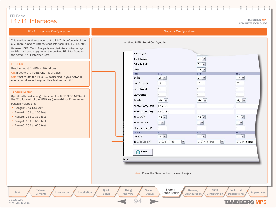 E1/t1 interfaces | TANDBERG Media Processing System MPS 200 User Manual | Page 94 / 179