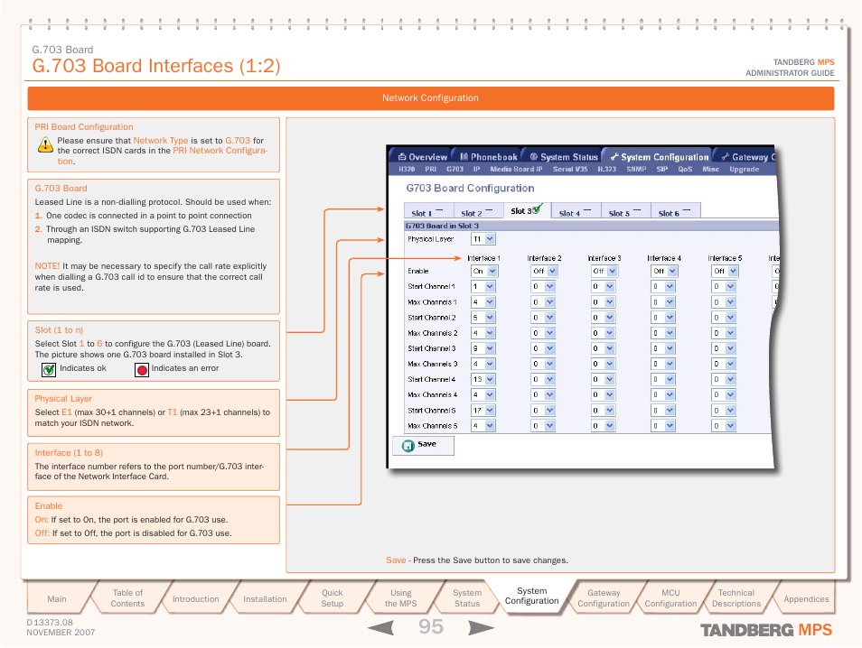 G.703 board, G.703 board interfaces (1:2) | TANDBERG Media Processing System MPS 200 User Manual | Page 95 / 179