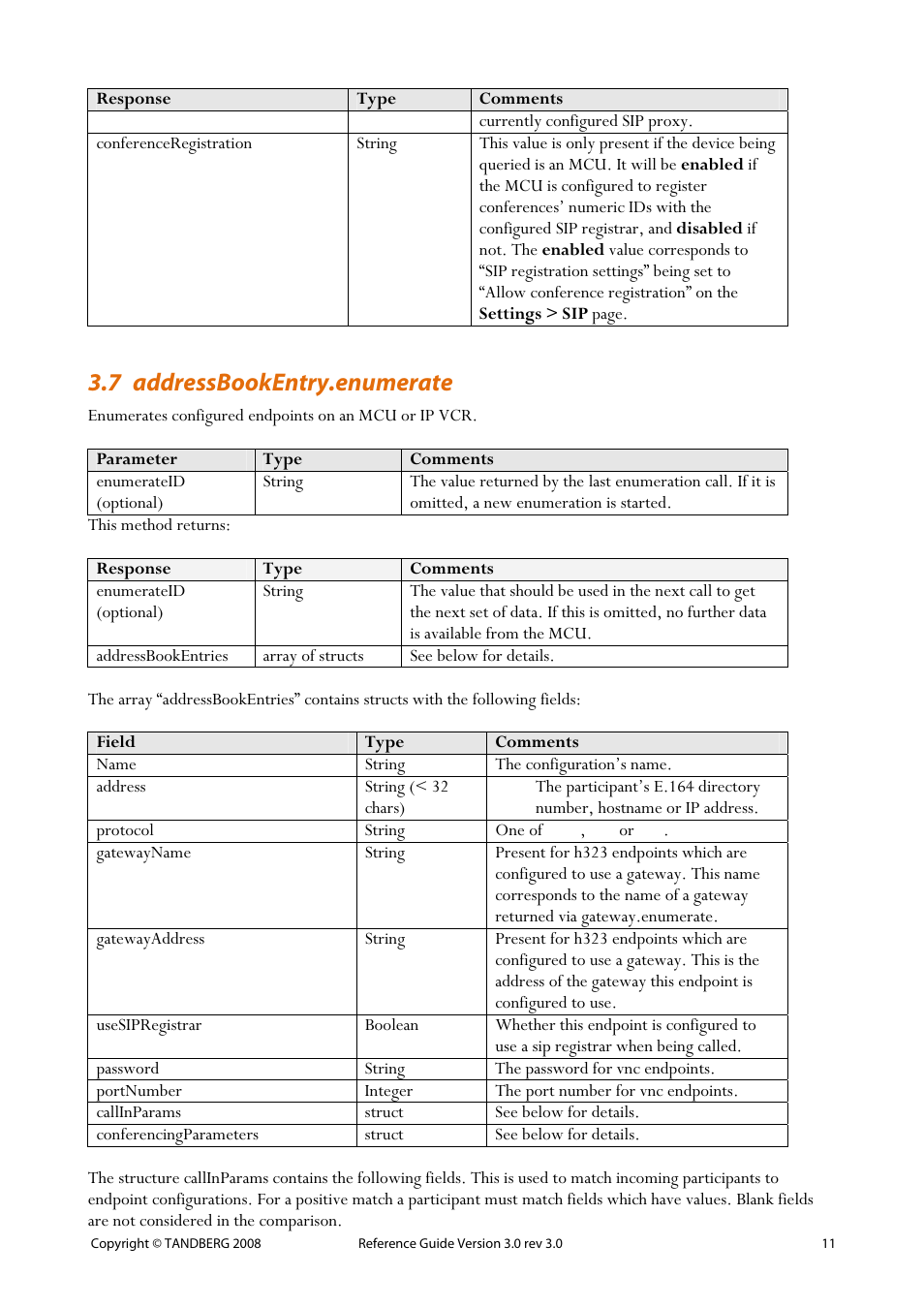 7 addressbookentry.enumerate | TANDBERG 3.0 User Manual | Page 15 / 66