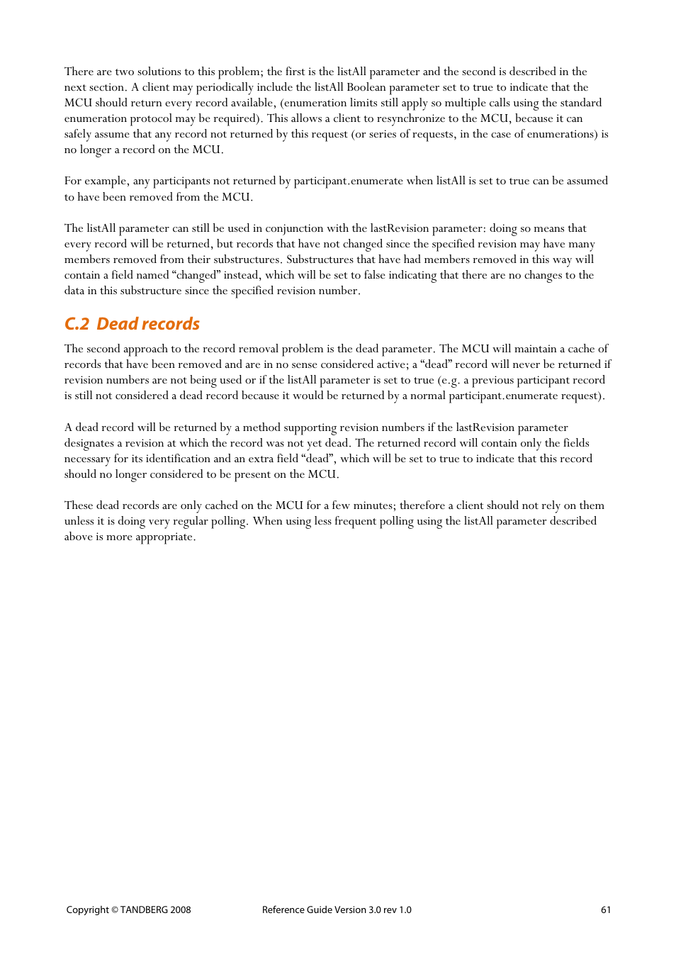 C.2 dead, Records, C.2 dead records | TANDBERG 3.0 User Manual | Page 65 / 66