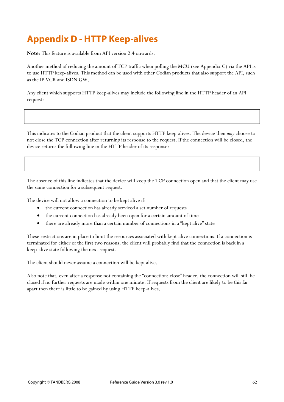 Appendix d - http keep-alives | TANDBERG 3.0 User Manual | Page 66 / 66