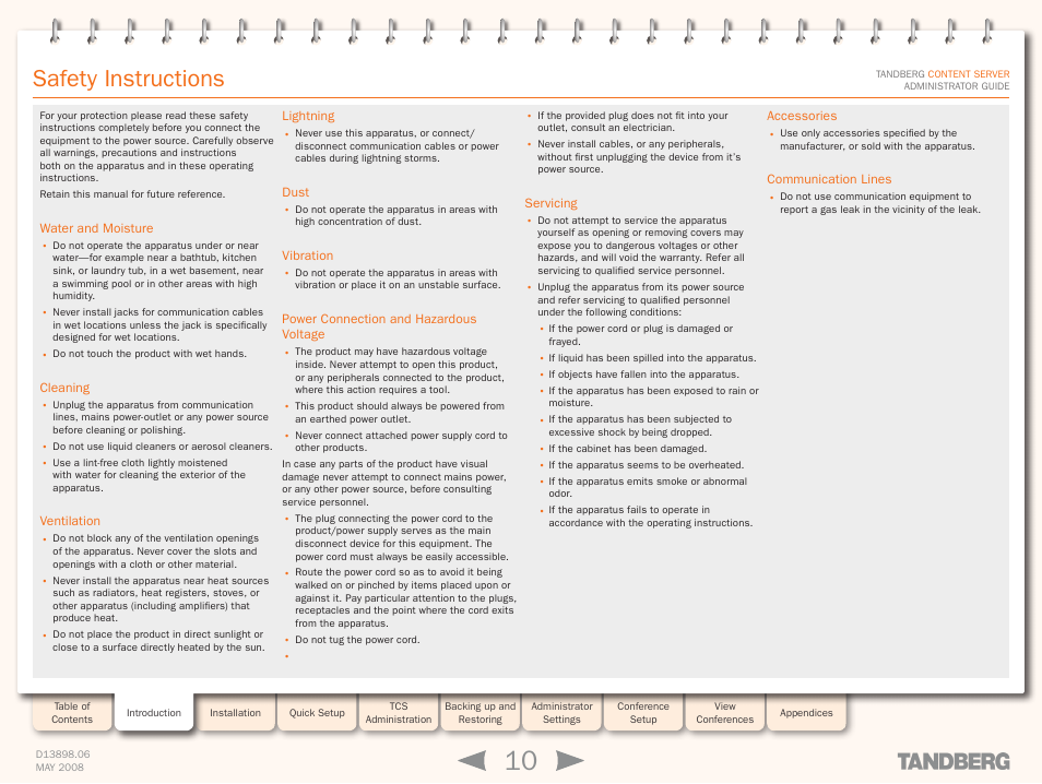 Safety instructions | TANDBERG S3.1 User Manual | Page 10 / 131