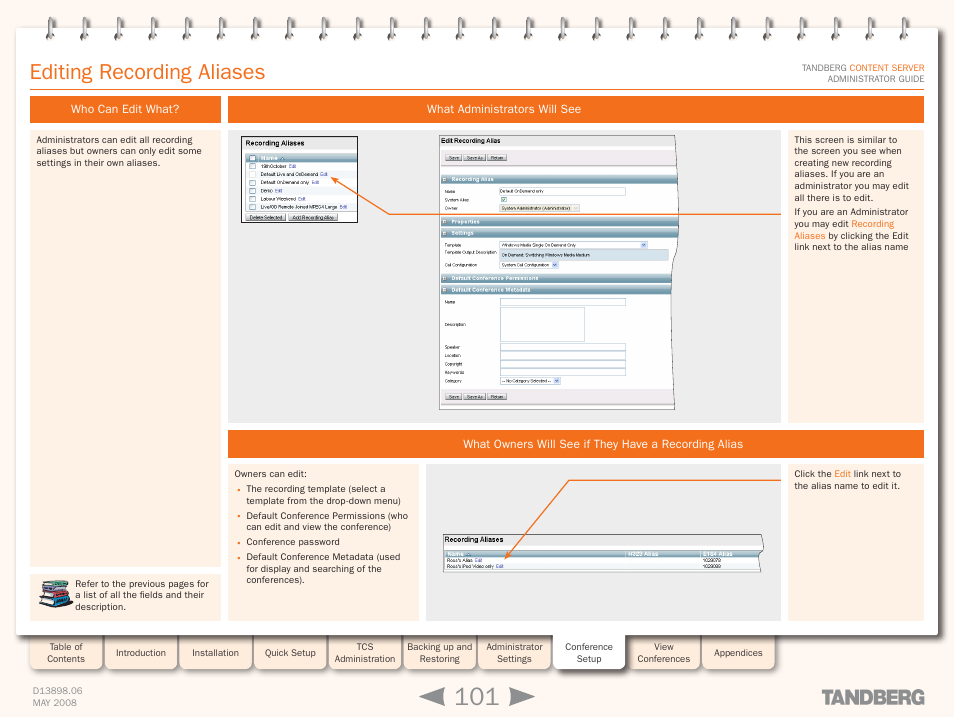 Editing recording aliases, Who can edit what, What administrators will see | TANDBERG S3.1 User Manual | Page 101 / 131