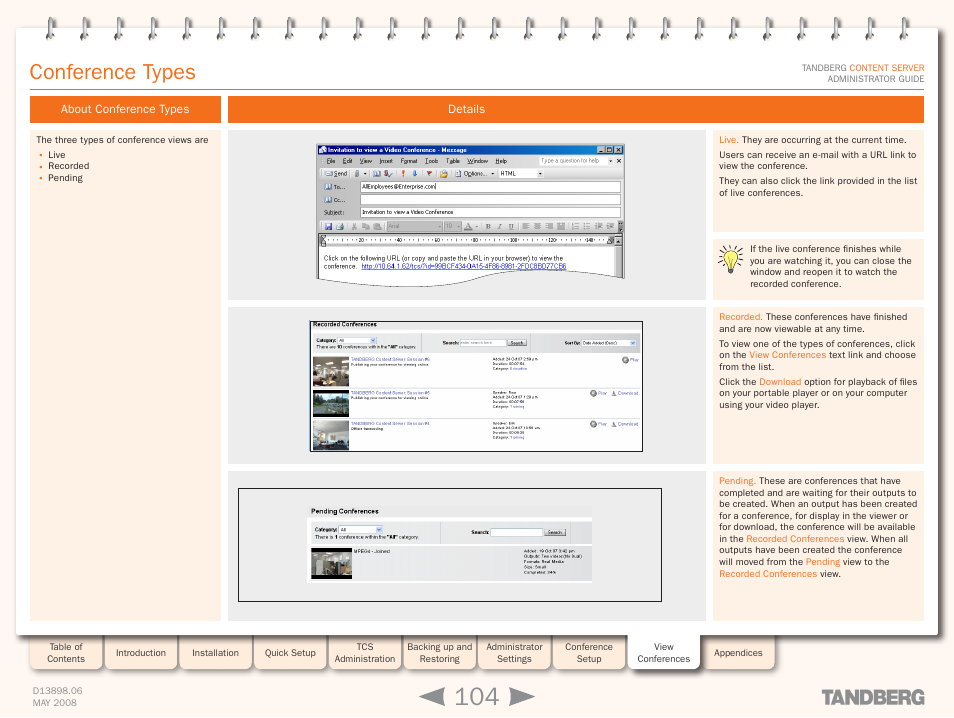 Conference types, About conference types, Details | About conference types details | TANDBERG S3.1 User Manual | Page 104 / 131