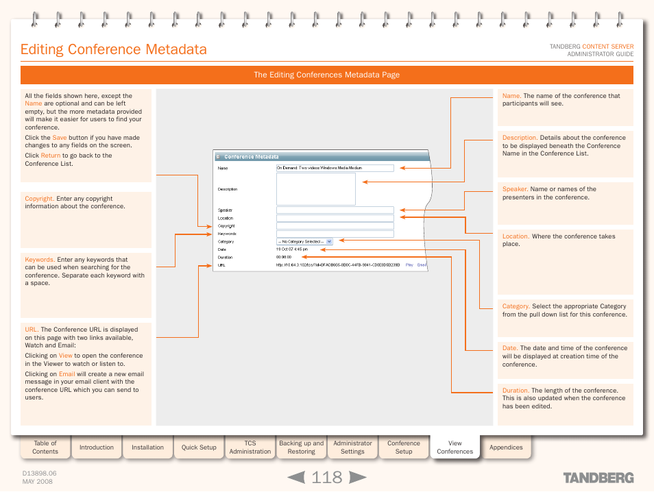 Editing conference metadata | TANDBERG S3.1 User Manual | Page 118 / 131