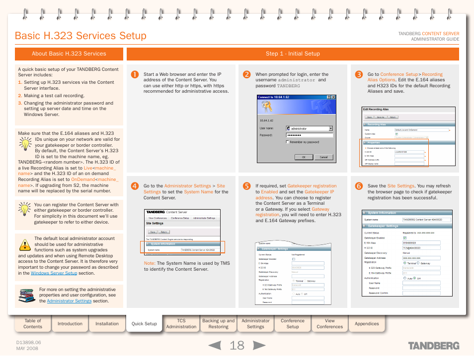 Basic h.323 services setup, About basic h.323 services, Step 1 - initial setup | About basic h.323 services step 1 - initial setup | TANDBERG S3.1 User Manual | Page 18 / 131