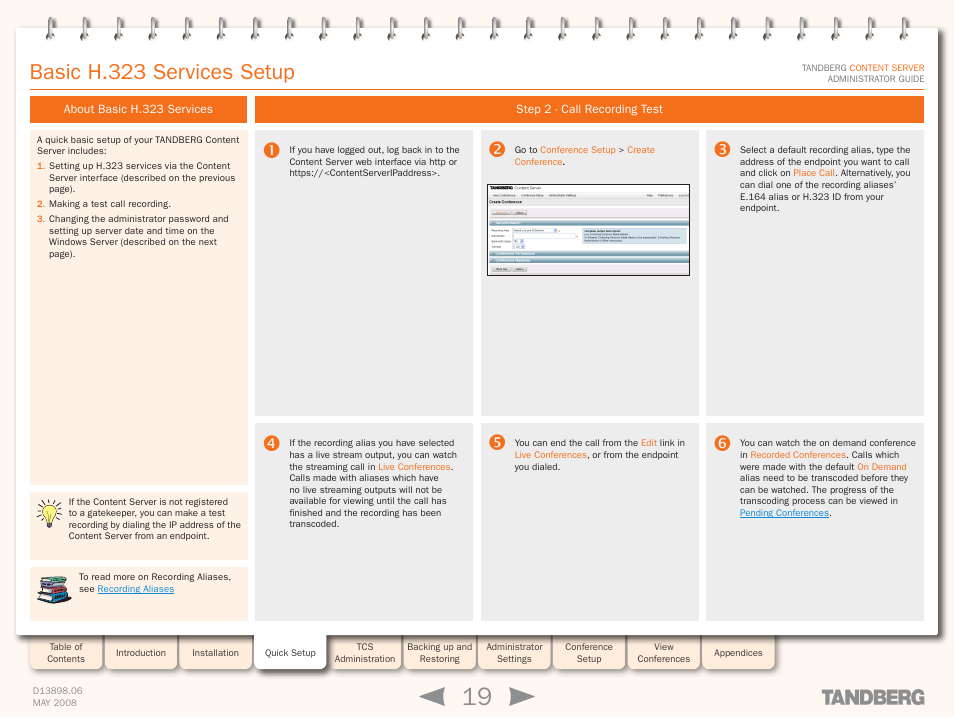 Step 2 - call recording test, Basic h.323 services setup | TANDBERG S3.1 User Manual | Page 19 / 131