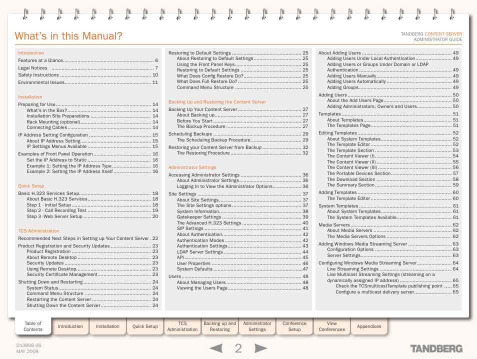 TANDBERG S3.1 User Manual | Page 2 / 131