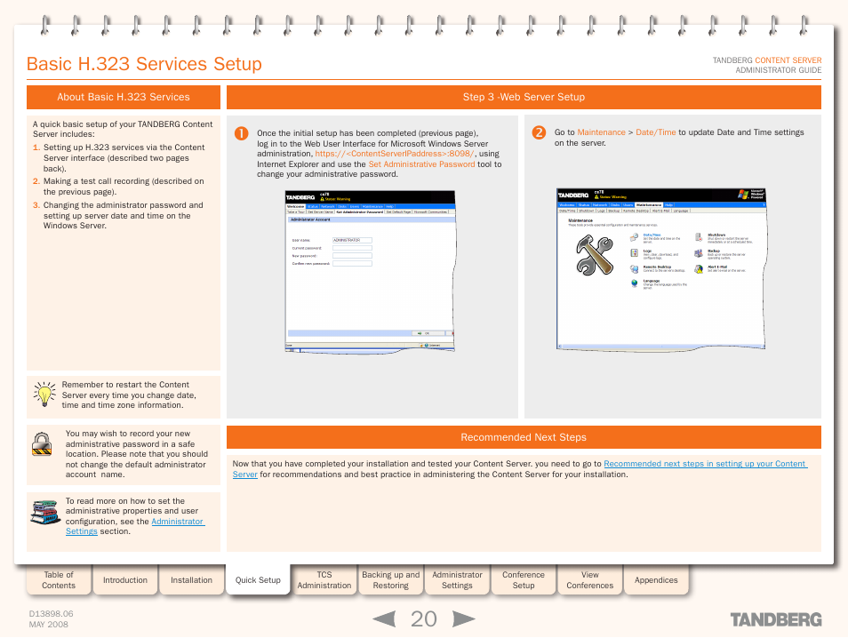 Step 3 -web server setup, Basic h.323 services setup | TANDBERG S3.1 User Manual | Page 20 / 131