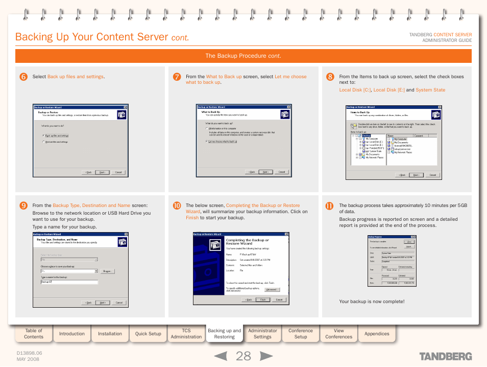 Backing up your content server, Cont | TANDBERG S3.1 User Manual | Page 28 / 131