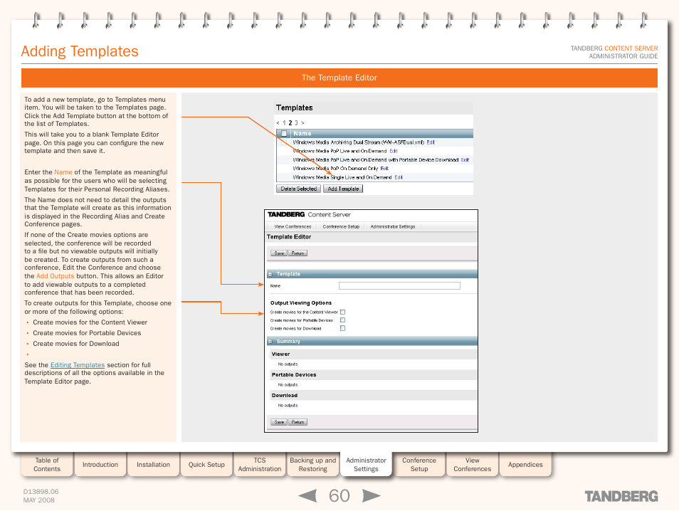 Adding templates, The template editor | TANDBERG S3.1 User Manual | Page 60 / 131