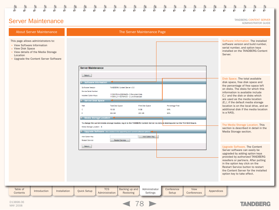 Server maintenance, About server maintenance | TANDBERG S3.1 User Manual | Page 78 / 131