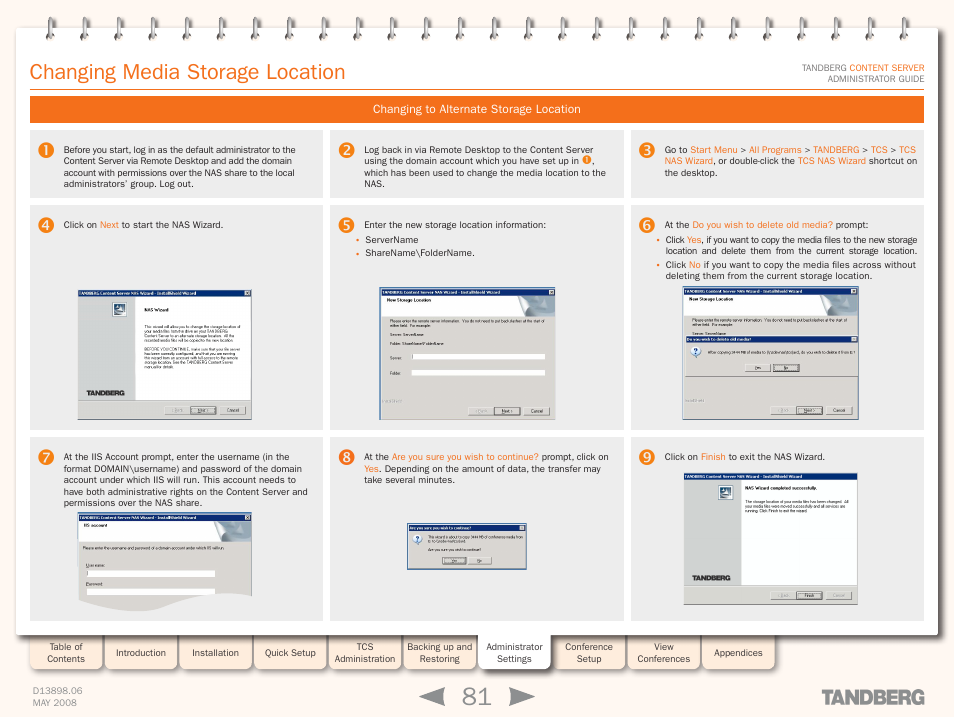 Changing to alternate storage location, Changing media storage location | TANDBERG S3.1 User Manual | Page 81 / 131