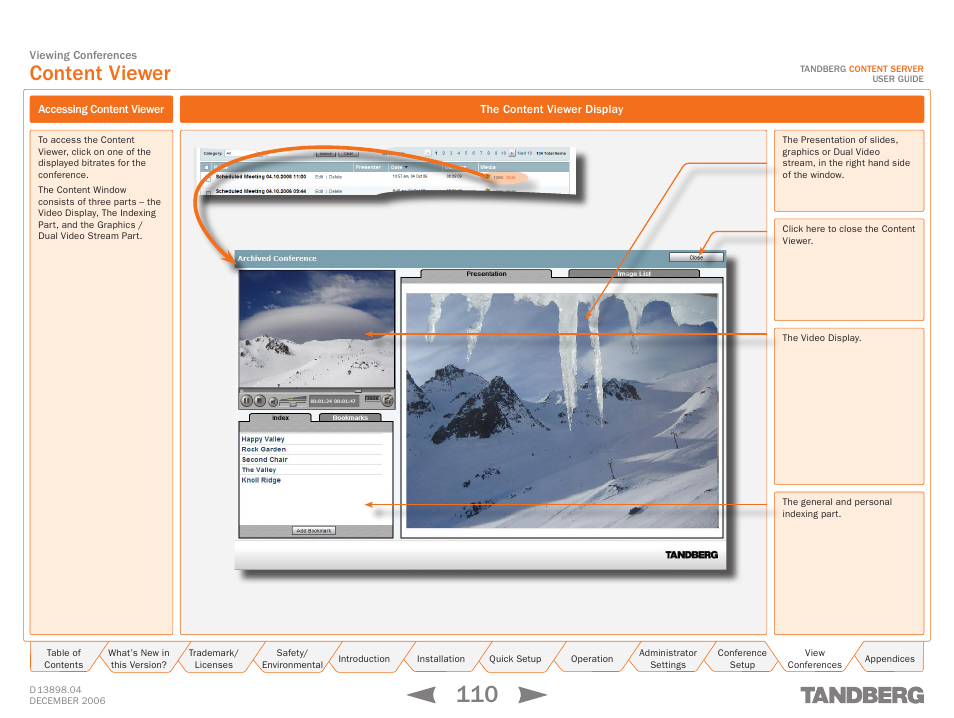 Content viewer, Accessing content viewer, The content viewer display | TANDBERG CONTENT SERVER D13898.04 User Manual | Page 110 / 143