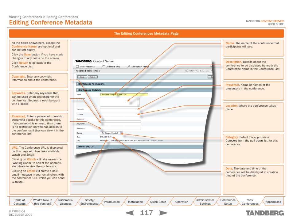Editing conference metadata | TANDBERG CONTENT SERVER D13898.04 User Manual | Page 117 / 143