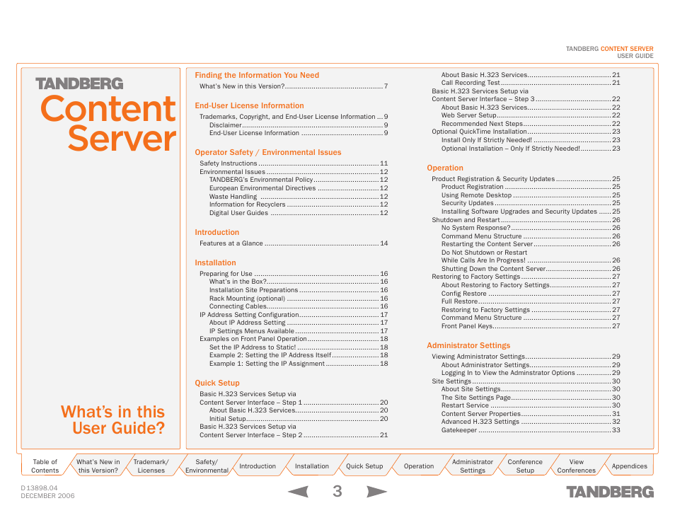 TANDBERG CONTENT SERVER D13898.04 User Manual | Page 3 / 143