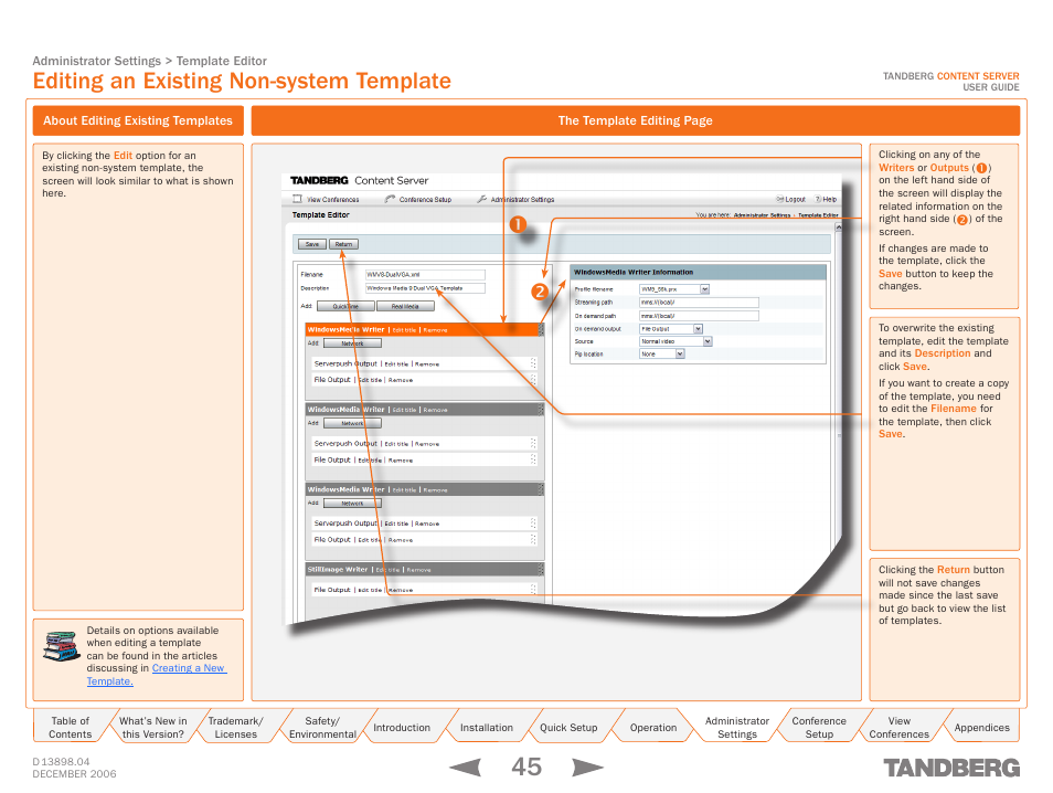 Editing an existing non-system template, About editing existing templates | TANDBERG CONTENT SERVER D13898.04 User Manual | Page 45 / 143
