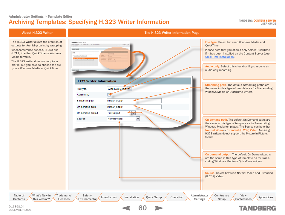 About h.323 writer, H.323 | TANDBERG CONTENT SERVER D13898.04 User Manual | Page 60 / 143