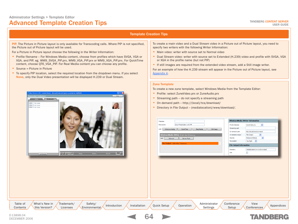 Advanced template creation tips, Template creation tips | TANDBERG CONTENT SERVER D13898.04 User Manual | Page 64 / 143