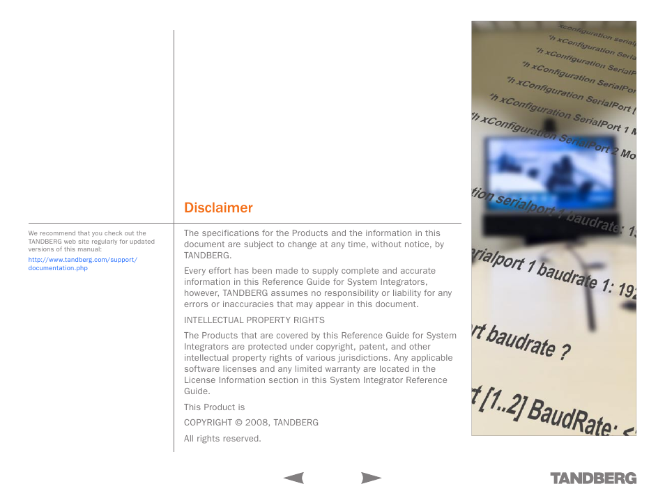 Disclaimer | TANDBERG 6000MXP User Manual | Page 10 / 242
