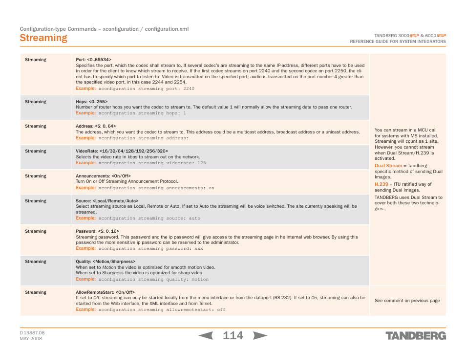 Streaming | TANDBERG 6000MXP User Manual | Page 114 / 242