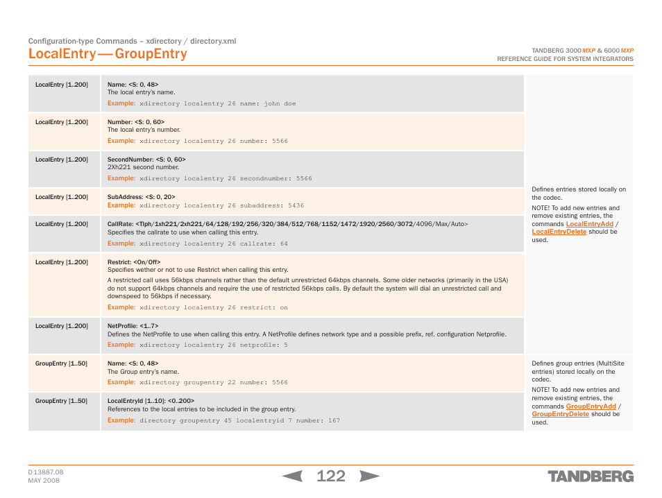Localentry — groupentry, Localentry [1, Groupentry [1 | Localentry [1 ] groupentry [1, Xdirector | TANDBERG 6000MXP User Manual | Page 122 / 242
