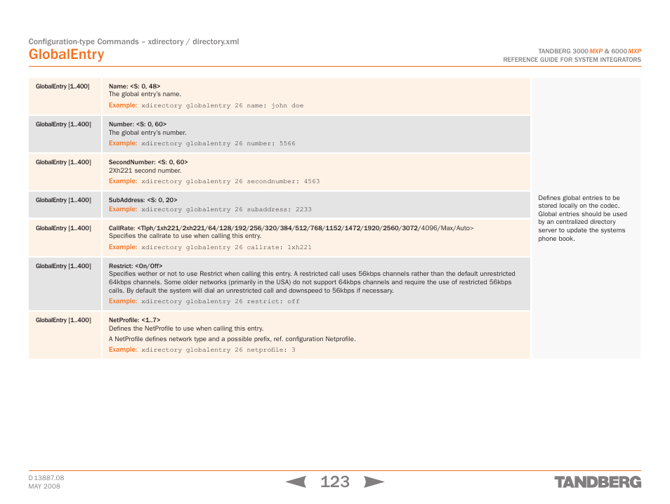 Globalentry | TANDBERG 6000MXP User Manual | Page 123 / 242