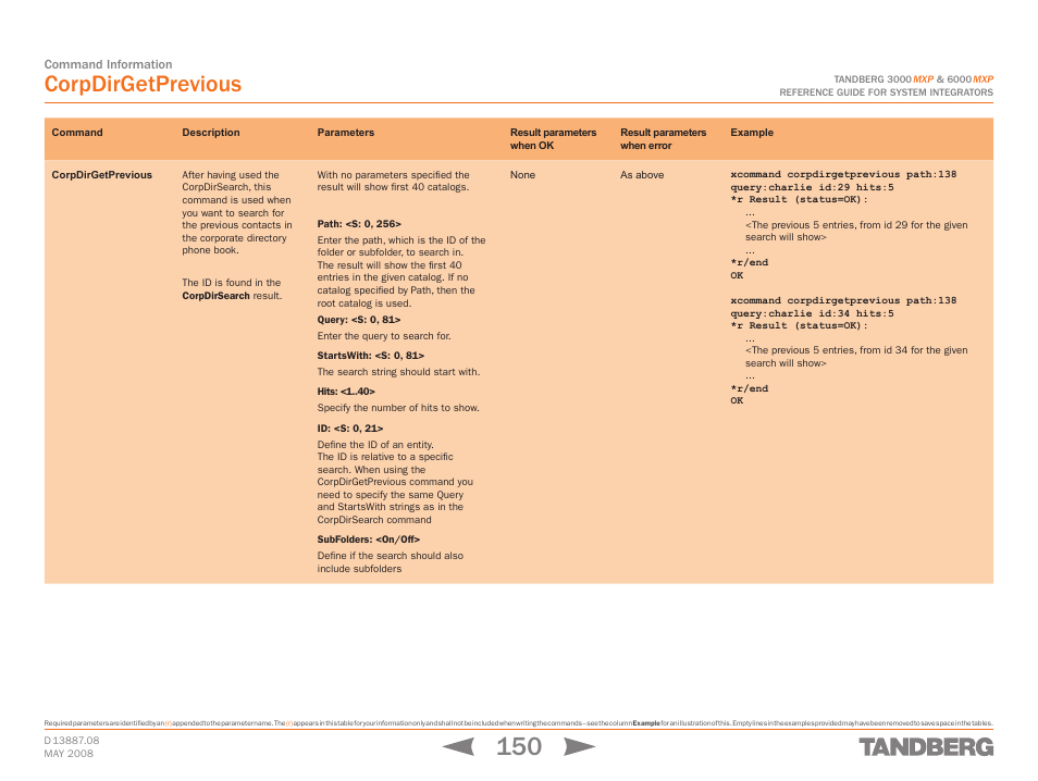 Corpdirgetprevious | TANDBERG 6000MXP User Manual | Page 150 / 242